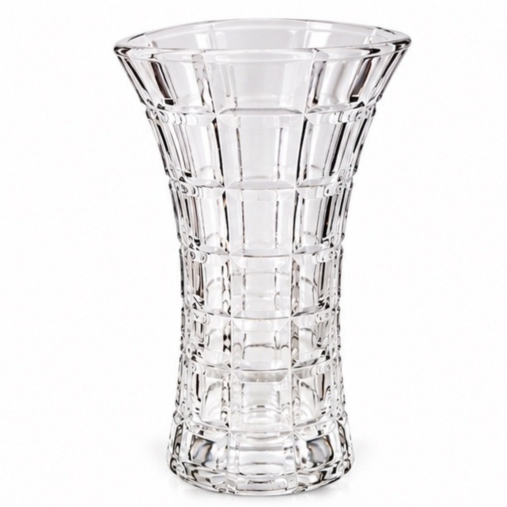 Vintage Clear Glass Flared Bud Vase Grid Pattern Waffle Texture 5.25 Inch